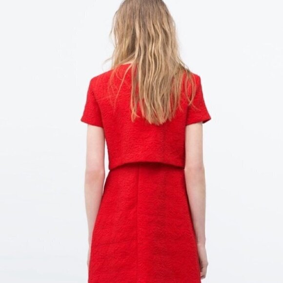 ZARA Red double layer jacquard dress Size XS - Picture 8 of 16